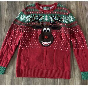 UGLY CHRISTMAS SWEATER Reindeer Pooping Fair Isle Nordic Holidays Size L